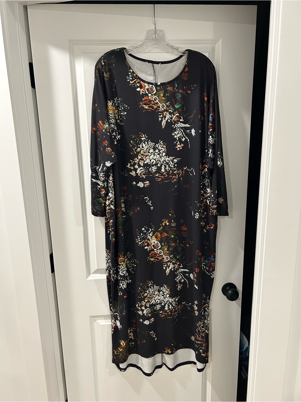 Black Floral-Print Long Sleeve Maxi Dress